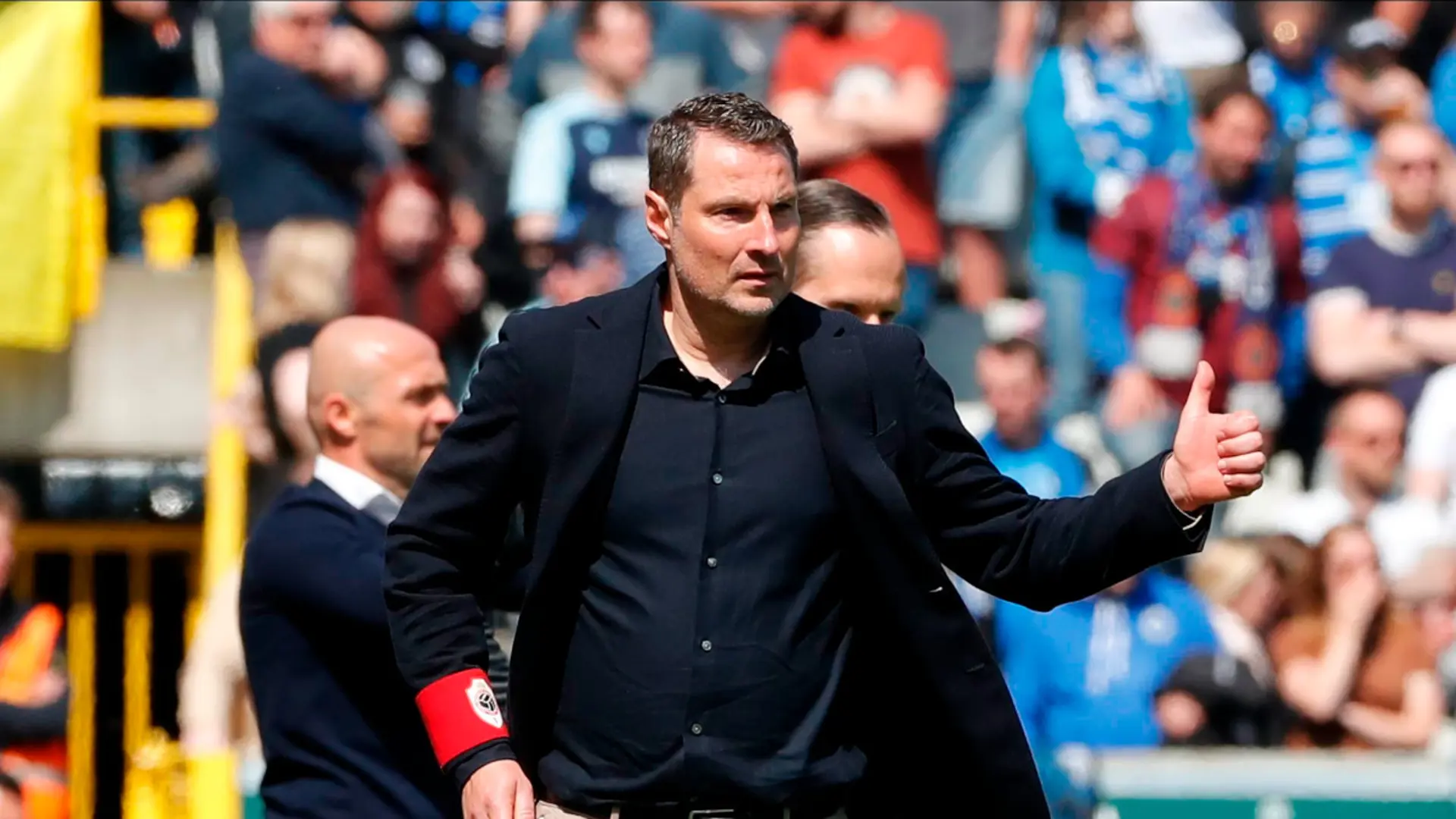 Brian Priske on the touchline during a match, linked with Rangers FC manager role