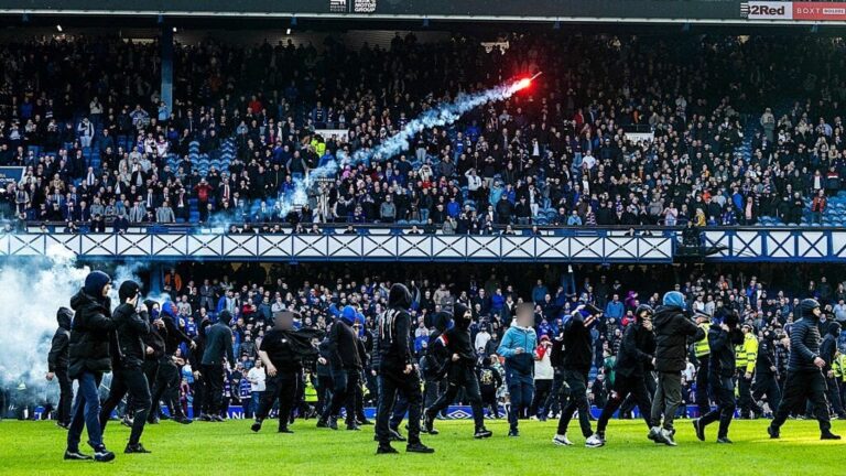 Two Rangers fans banned from every football ground in UK after Old Firm disorder
